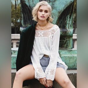 Vintage Spell Sunday Feels Top, white gauze cotton embroidered summer boho top